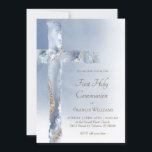 First Holy Communion dusty blue agate Holy Cross Invitation<br><div class="desc">First Holy Communion invitation</div>