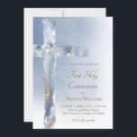 First Holy Communion dusty blue agate Holy Cross Invitation<br><div class="desc">First Holy Communion invitation</div>