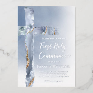 First Holy Communion dusty blue cross