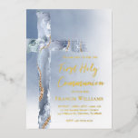 First Holy Communion dusty blue cross<br><div class="desc">First Holy Communion dusty blue cross real Foil text Invitation</div>