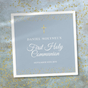 First Holy Communion Dusty Blue Gold Dust Napkin