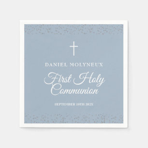 First Holy Communion Dusty Blue Silver Stardust Napkin