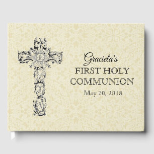 First Holy Communion Ecru Lace Cross Host Guest Book