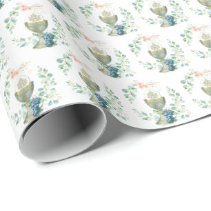 First Holy Communion Elegant Eucalyptus Catholic  Wrapping Paper