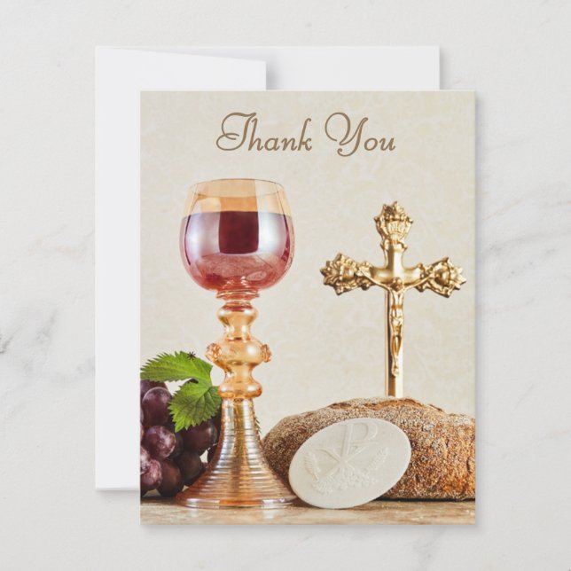 First Holy Communion | Elegant Eucharist Chalice  Thank You Card (Front)