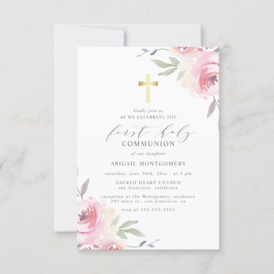 First Holy Communion Elegant Floral Announcement | Zazzle.ca