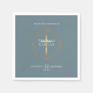 First Holy Communion Elegant Gold Cross Garland Napkin