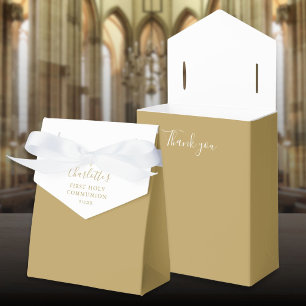 First Holy Communion Elegant Gold Signature Script Favor Box