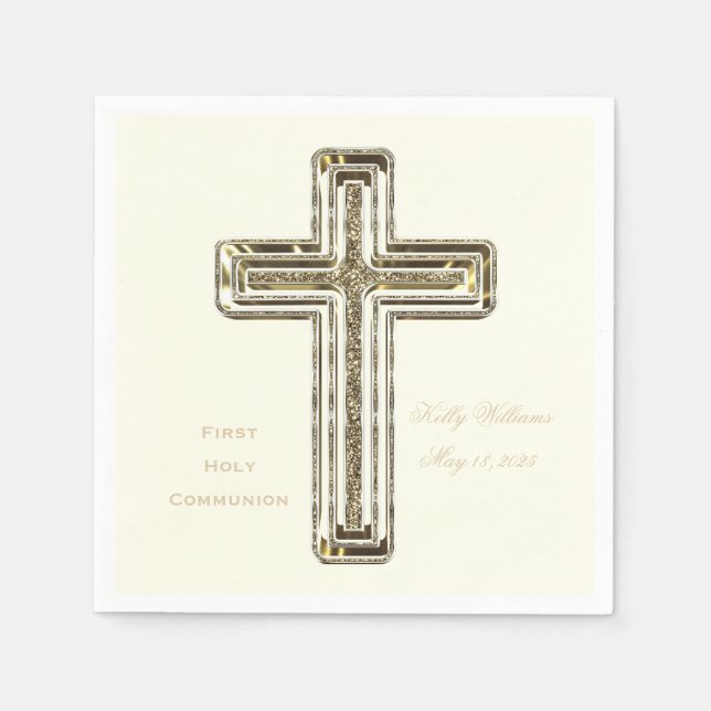 First Holy Communion Elegant Golden Cross Napkin (Front)