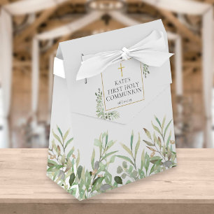 First Holy Communion Elegant Greenery Foliage Favor Box