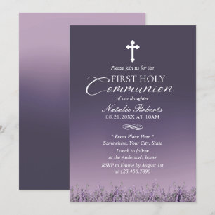 First Holy Communion Elegant Purple Ombre Invitation