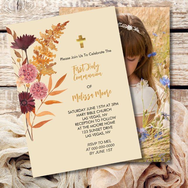 First Holy Communion Fall Boho Rustic Flower Invitation (Creator Uploaded)
