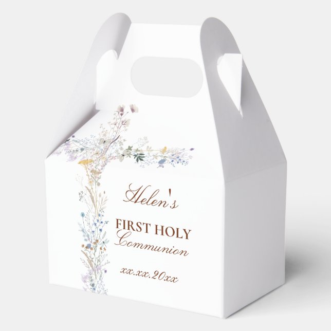 First Holy Communion floral cross Favor Box (Front)