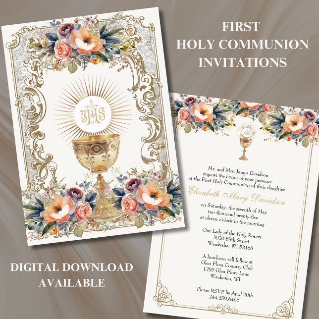  First Holy Communion Floral  Invitation (Creator Uploaded)