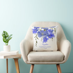 First Holy Communion Floral Personalized Throw Pillow