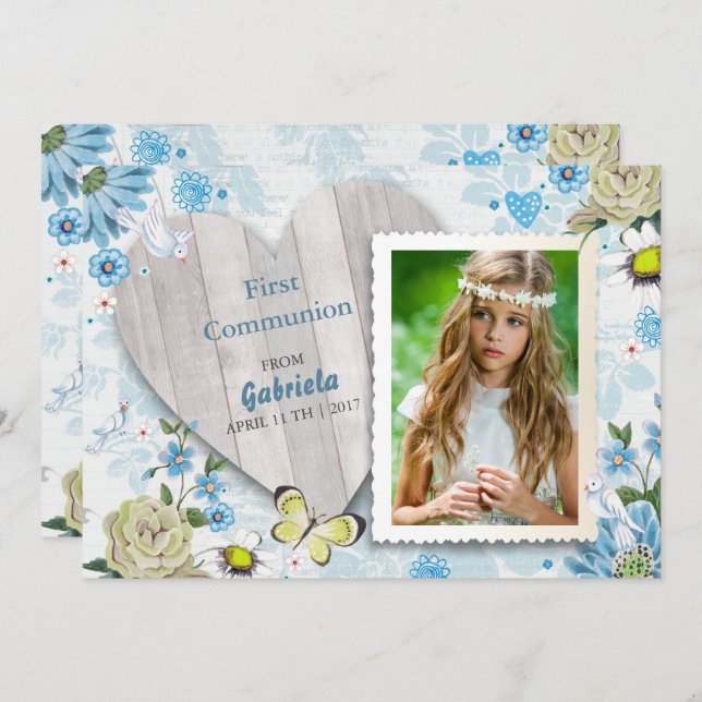 First Holy Communion Floral | Photo Invitations (Front/Back)