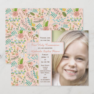 First Holy Communion Floral   Photo Invitations