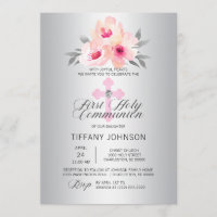 First Holy Communion Floral Pink Cross GIRL + POEM