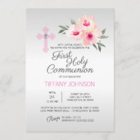First Holy Communion Floral Pink Cross GIRL + POEM