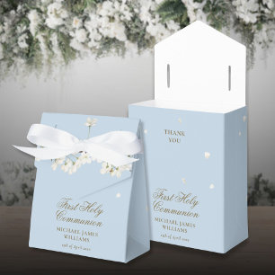 First Holy Communion Floral White Blossom Blue Favor Box