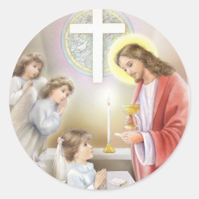 First Holy Communion girl Classic Round Sticker (Front)