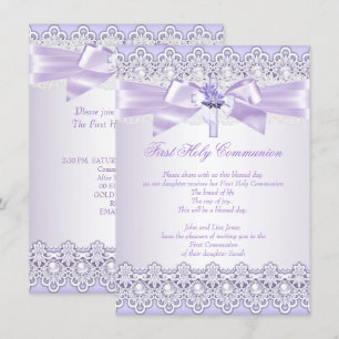 First Holy Communion Girls Cross Lavender Purple 2 Invitation