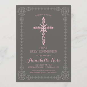 First Holy Communion Girls Invitation w/ Cross