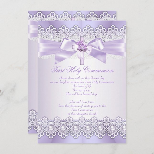 First Holy Communion Girls Lilac Lavender Purple Invitation (Front/Back)