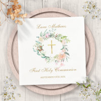 First Holy Communion Gold Cross Floral Garland 