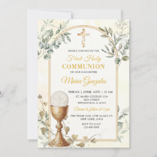 First Holy Communion Gold Cross Invitation