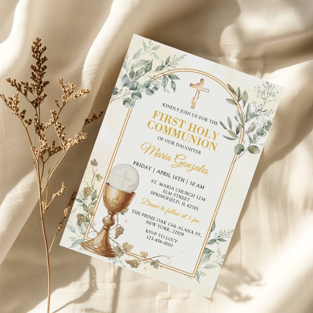 First Holy Communion Gold Cross Invitation (Creator Uploaded)