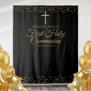 First Holy Communion Gold Photo Backdrop Tapestry