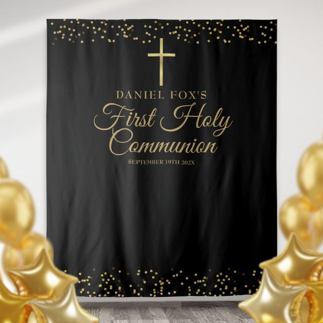 First Holy Communion Gold Photo Backdrop Tapestry (First Holy Communion Gold Photo Backdrop)