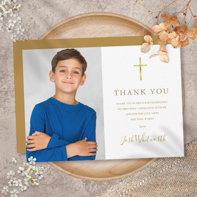 First Holy Communion Gold Signature Photo  Thank You Card (Creator Uploaded)