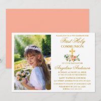 First Holy Communion Gold Watercolor Peach Floral