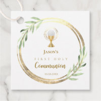 First Holy Communion golden circle green leaves
