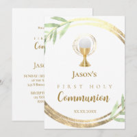 First Holy Communion golden circle green leaves