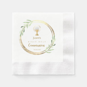 First Holy Communion golden circle green leaves Napkin