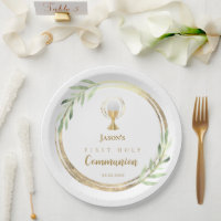 First Holy Communion golden circle green leaves