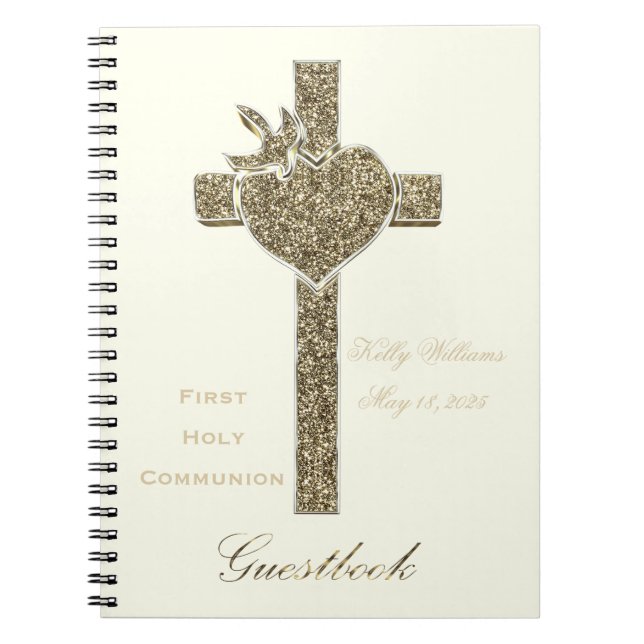 First Holy Communion Golden Cross Guestbook Notebook (Front)