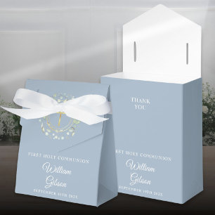 First Holy Communion Greenery Garland Dusty Blue Favor Box