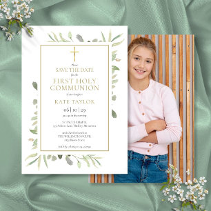 First Holy Communion Greenery Photo Save The Date