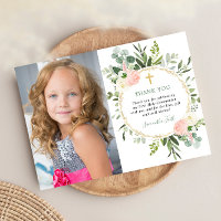 First Holy Communion greenery pink photo thank you