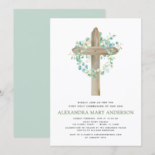 First Holy Communion Greenery Sage Eucalyptus Invitation