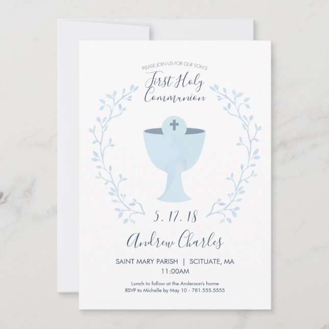 First Holy Communion Invitation - Boy Invite (Front)