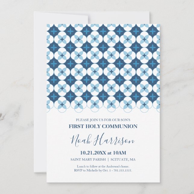FIRST HOLY COMMUNION Invitation, Boy's Custom Card (Front)