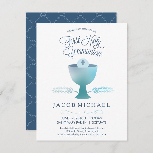 First Holy Communion Invitation Boy's Invite (Front/Back)