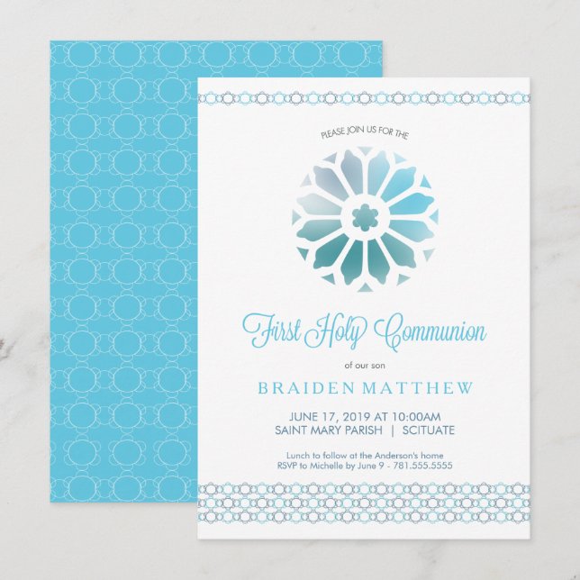 First Holy Communion Invitation Boys Trendy Invite (Front/Back)