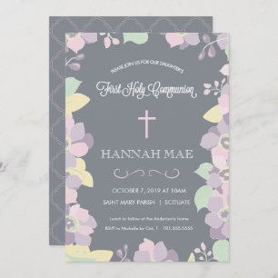 First Holy Communion Invitation Card with Cross