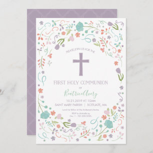 First Holy Communion Invitation, Customize, Floral Invitation